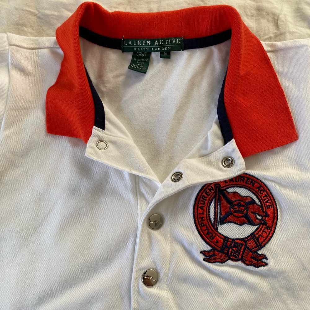 Vintage White with Orange Collar Ralph Lauren Active Tennis Shirt